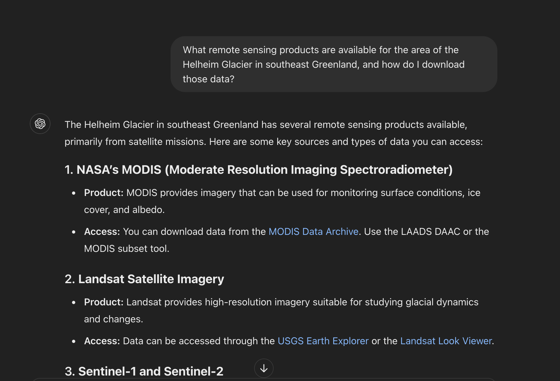 A ChatGPT response to a remote sensing question